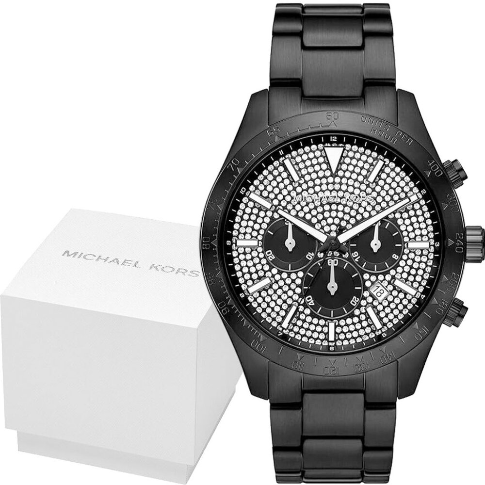 New Michael KorsMK8899 Layton 45mm Watch Crystal Dial Black Stainless Steel